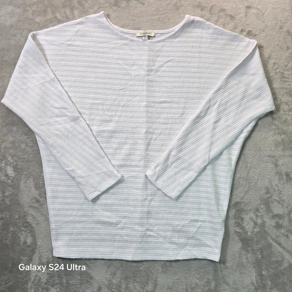 Francescas White Ribbed Dolman Long Sleeve Top Scoop Neck WS01474 Size M